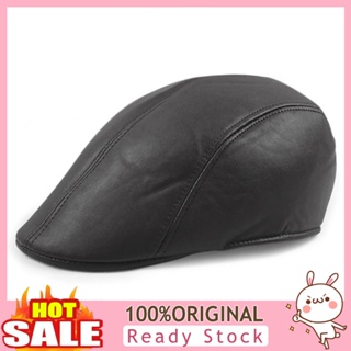[B_398] Newsboy Cap Retro Soft Waterproof Solid Color Keep Warm Faux Leather Winter Thermal Men Beret Flat Hat for Outdoor