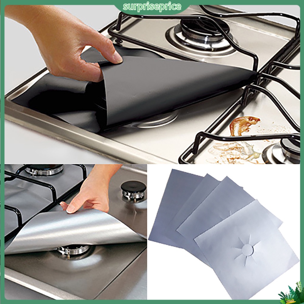 4 Pcs Square Foil Gas Hob Protector Liner Reusable Easy Clean