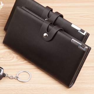 กระเป๋าสตางค์ ใบยาว แต่งหัวเข็มขัด สามารถใส่โทรศัพท์มือถือได้ สไตล์เกาหลี สําหรับผู้ชาย