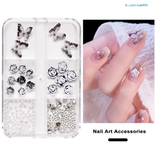 Calciummj 1 Box Camellia Rhinestone Nail Art Decorations Stunning Designs with Butterfly Accents Nail