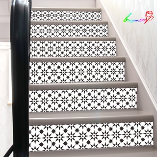 【AG】6Pcs Stair Sticker Removable Self-adhesive Waterproof DIY Black And Mosaic Design Tile Decals Decor