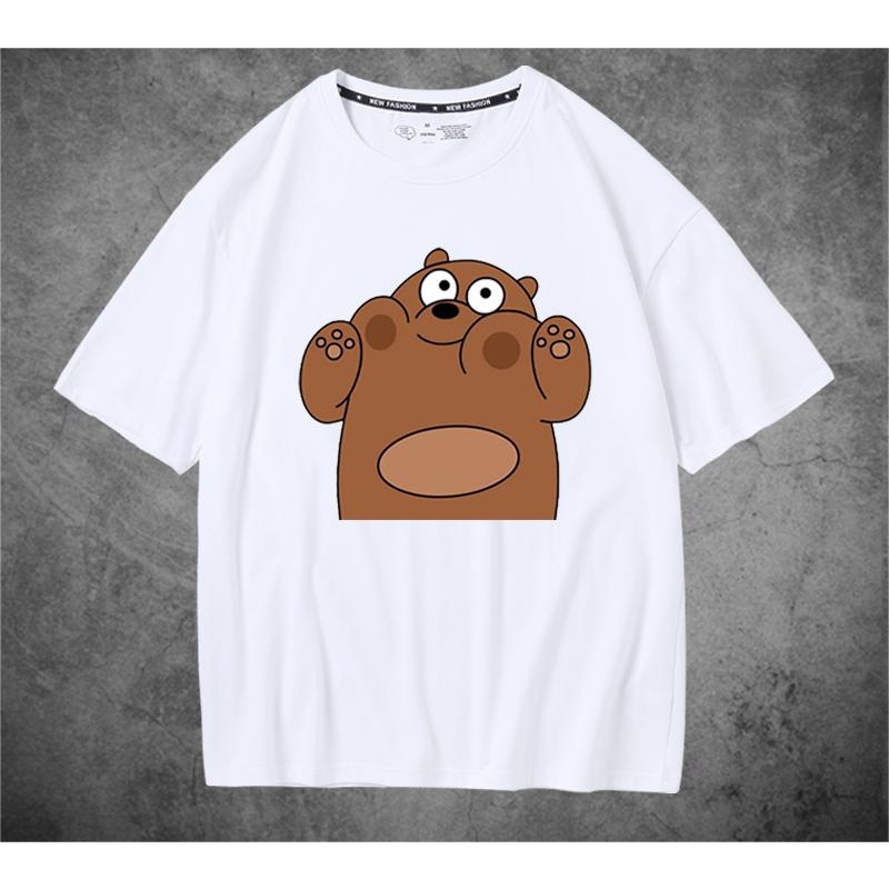 เสื้อยืด-สะดวกสบาย-we-bare-bears-อะนิเมะ-grizzly-ใหม่แขนสั้นผู้ชายและผู้หญิงเสื้อยืดผ้าฝ้ายแขนสั้นน้ำ