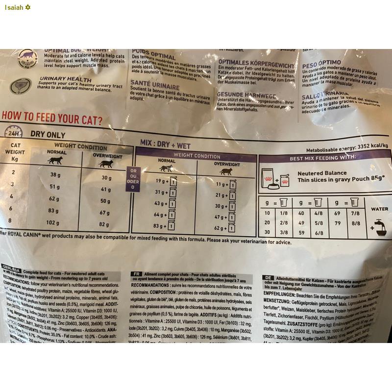 สไตล์การระเบิด(อาหารแมวทำหมัน )Royal Canin Neutered satiety balance(1 ...