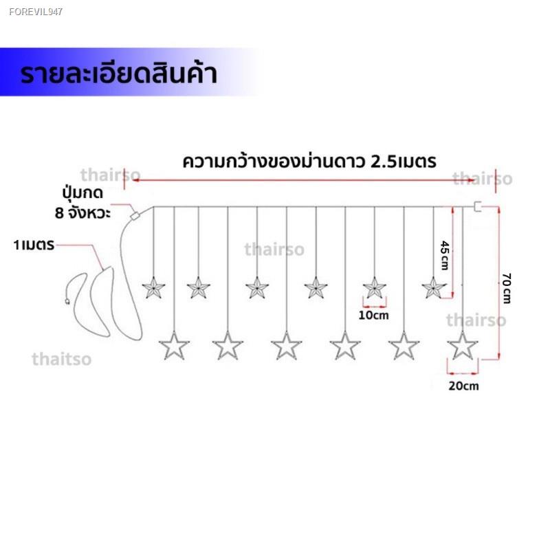 พร้อมสต็อก-ไฟประดับม่านหมู่ดาวดีไซน์น่ารัก-ดาว-ไฟตกแต่ง-ประดับตกแต่งสถานที่-สีวอมไวท์-ปรับได้-8-จังหวะ-126ww