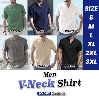 🇲🇾 DESINCE Men Shirt Button Top V-Neck Man Kurta Smart Casual Short Sleeve T-shirt Baju Lelaki Baju Lengan Pendek MT 0