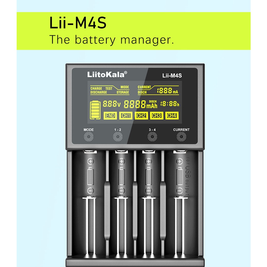 liitokala-lii-m4s-เครื่องชาร์จแบตและ-power-bank-ในตัว-4-ราง-พร้อมหน้าจอ-lcd-แถมฟรีสาย-usb-type-c-ในชุด