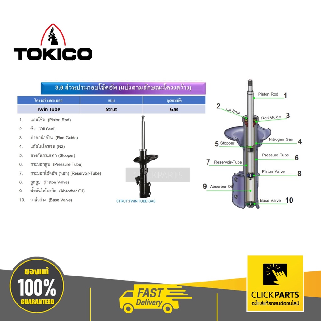 tokico-b2220-2-โช้คอัพ-toyota-vios-ncp42-02-06-คู่หน้า-ซ้ายและขวา-รุ่น-สตรัทแก๊ส