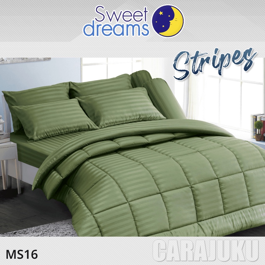 sweet-dreams-ชุดผ้าปูที่นอน-ลายริ้ว-สีเขียว-green-stripe-ms16-สวีทดรีมส์-ชุดเครื่องนอน-ผ้าปู-ผ้าปูเตียง-ผ้านวม-ผ้าห่ม