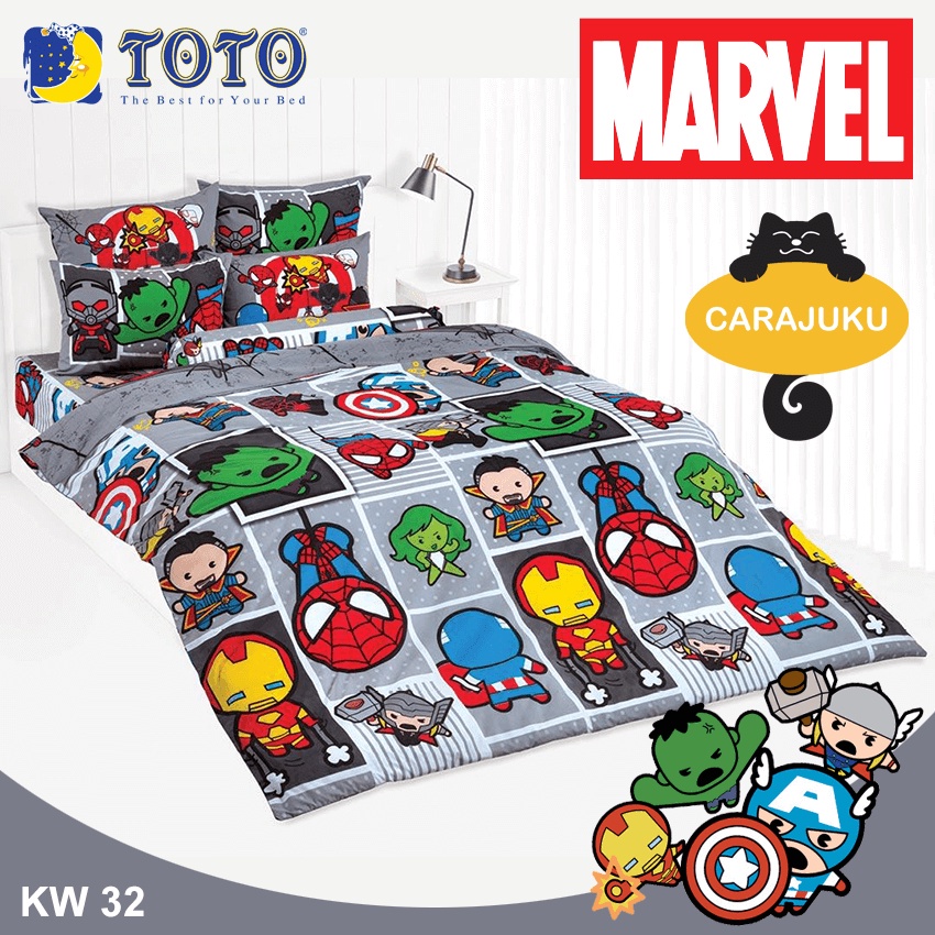 toto-ชุดผ้าปูที่นอน-มาร์เวล-คาวาอิ-marvel-kawaii-kw32-สีเทา-โตโต้-ชุดเครื่องนอน-ผ้าปู-ผ้าปูเตียง-ผ้านวม-avengers