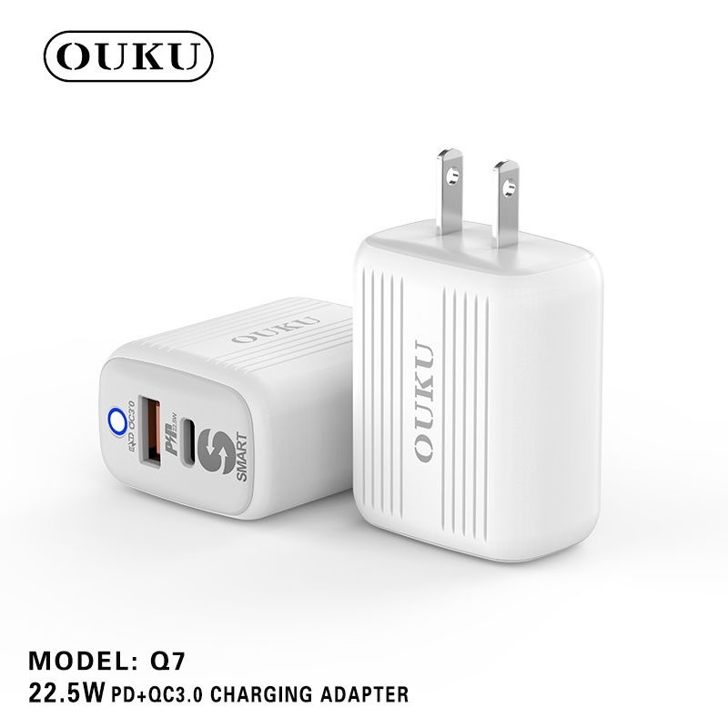 ouku-q7-หัวชาร์จสองพอร์ต-usbและtype-c-ชาร์จเร็ว-3-0-pd-qc-20w-charginq-adapter-ทน-ใช้ได้นาน