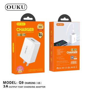 SALE⚡️OUKU Q9 หัวชาร์จ พร้อมสายชาร์จ 3A ชาร์จเร็ว ชาร์จมือถือ​ Android​ ip Type-C สายยาว1เมตร(แท้100%) ชุดชาร์จ 1USB 3A