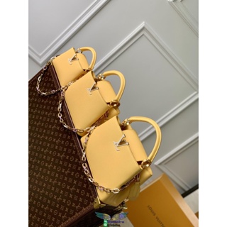 M21798 lemon LV capucines BB PM structured shopper handbag with double set strap