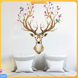 (Bakilili) sika deer flower bird tree สติ๊กเกอร์สําหรับติดตกแต่งผนังบ้าน