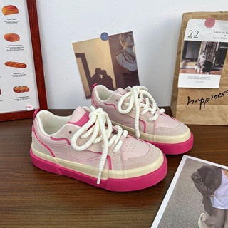 [พร้อมส่ง] รองเท้าผ้าใบ พื้นหนา สีชมพู เข้ากับทุกการแต่งกาย สําหรับผู้หญิง 2023