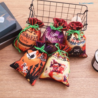 Calcium Halloween Candy Drawstring Bag Portable Reusable Pumpkin Witch Ghost Black Cat Kids Chocolate