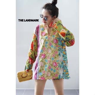 ✅พร้อมส่ง✅ เสื้อคอวีแขนยาว oversize  ผ้าบล็อคcottonอินเดีย ตัดต่อลาย อก48” Thelandmark