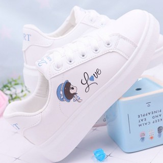 รองเท้าผ้าใบลําลอง ส้นแบน สีขาว แฟชั่นฤดูร้อน และฤดูใบไม้ร่วง สําหรับเด็กผู้หญิง 10 ปี