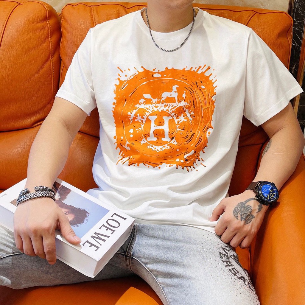 hermes-เสื้อยืดลําลอง-ผ้าฝ้าย-แขนสั้น-พิมพ์ลายรถไฟ-h-home-chariot-สไตล์ยุโรป-แฟชั่นสําหรับผู้ชาย-และผู้หญิง