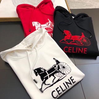 Celine CE Home ใหม่ เสื้อฮู้ดลําลอง พิมพ์ลายตัวอักษร Arc de Triomphe แฟชั่นฤดูใบไม้ร่วง และฤดูหนาว สําหรับผู้ชาย และผู้หญิง 2021