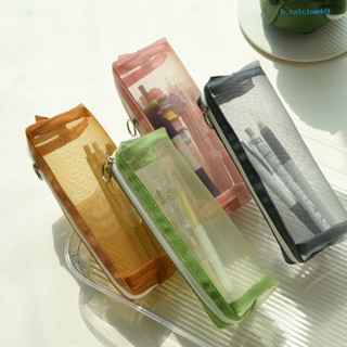 Calciwj Pencil Pouch with Zipper Large Capacity Wear Resistant Solid Color Transparent Mesh Pen