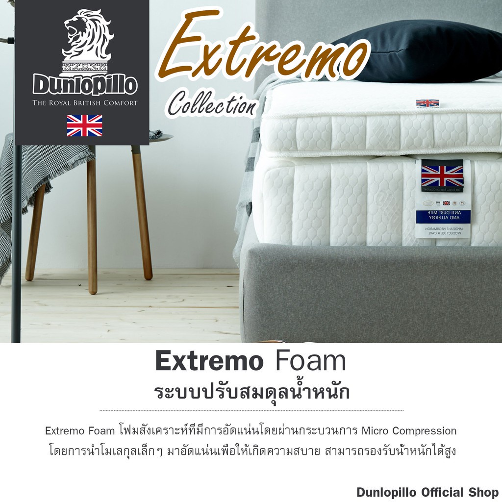 dunlopillo-ที่นอนยางพาราสังเคราะห์-รุ่น-extremo-micro-compression-สูง-2นิ้ว-ส่งฟรี