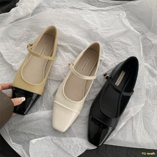 พร้อมส่ง #🔥หัวเข็มขัดคำเดียวแบบย้อนยุครองเท้า Mary Jane รองเท้าส้นแบนสตรีฝรั่งเศสหัวเหลี่ยมพร้อมรองเท้าหนังขนาดเล็กที่เ