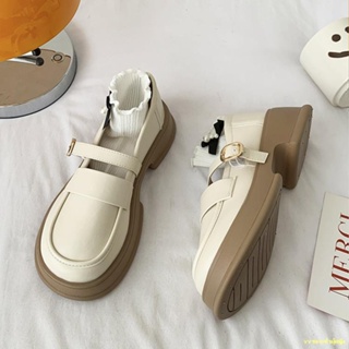 พร้อมส่ง #🔥Retro รองเท้าหนังขนาดเล็กของผู้หญิงพื้นหนาส้นหนา Loafers ญี่ปุ่น JK Mary Jane รองเท้าหัวแม่เท้า