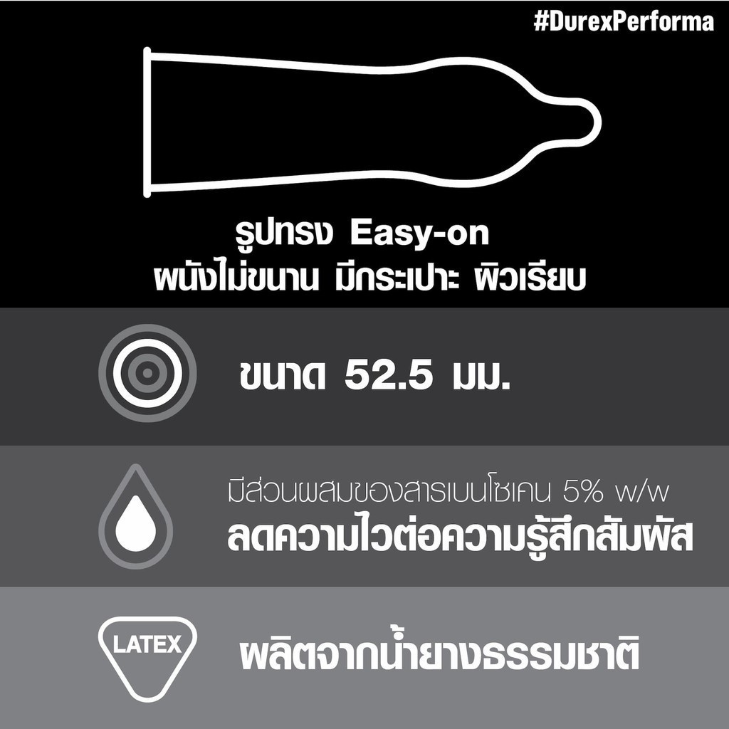 ภาพสินค้าลดเพิ่ม 8%  Durex Performa Condom 52.5mm ถุงยางอนามัยดูเร็กซ์ เพอร์ฟอร์มา ชะลอการหลั่ง ของแท้ จากร้าน cosmep บน Shopee ภาพที่ 4