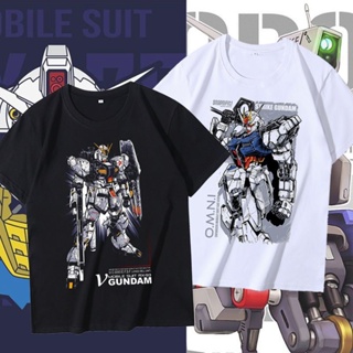 สะดวกสบาย เสื้อยืด ℡Gundam Mobile Suit  แขนสั้น Anime T-Shirt ชายและผู้หญิง ลายเสื้อยืดด้านบนผ้าฝ้ายพิมพ์ลายแบบอะนิเมะ เ
