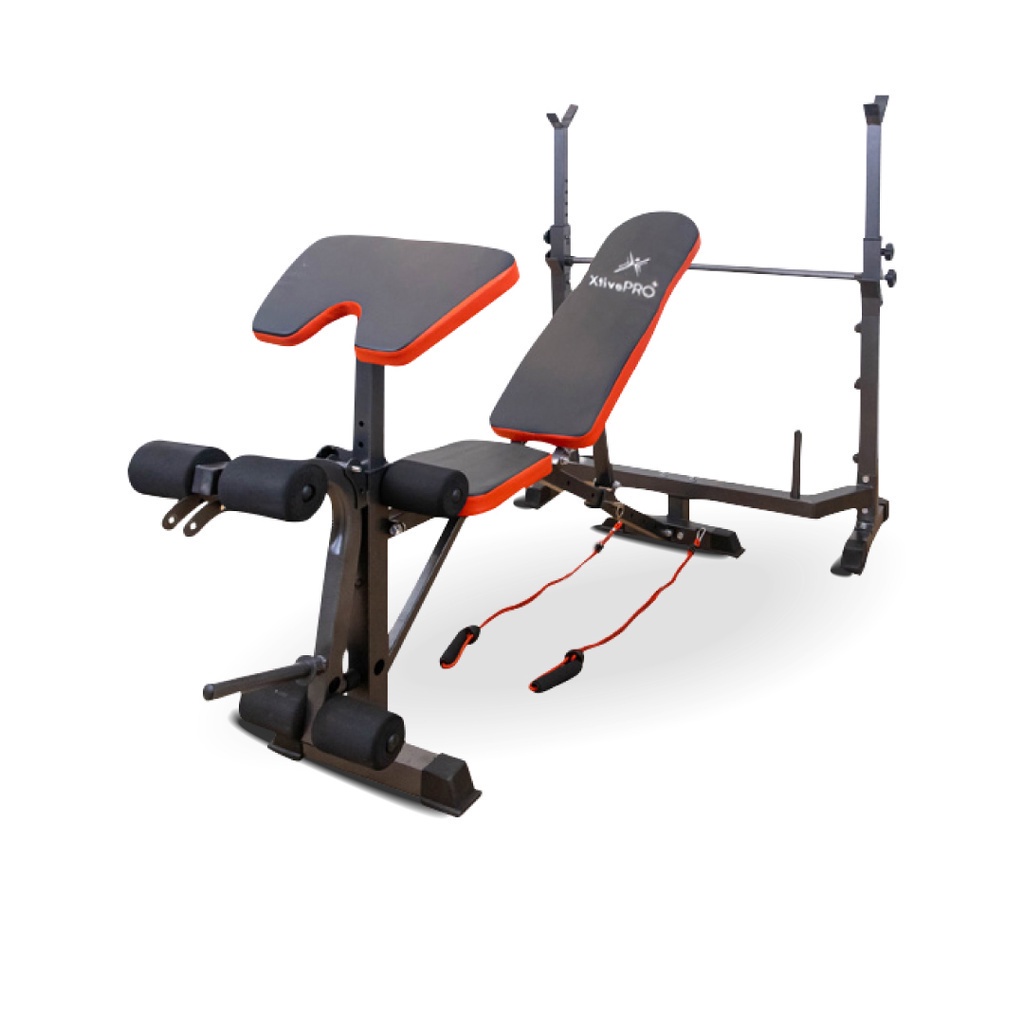 XtivePRO เก้าอี้ดัมเบล พร้อมชั้นวางบาร์เบล 2 in 1 ยกน้ำหนัก สร้างกล้ามเนื้อ Multifunctional Weight Bench