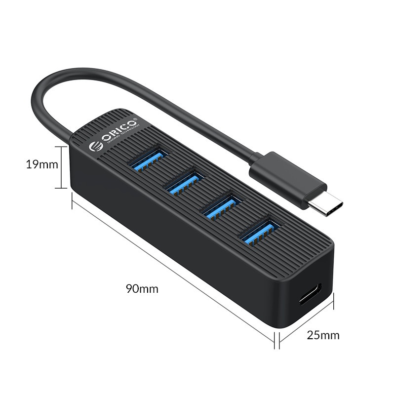 orico-twc3-4a-type-c-4-ports-usb3-0-hub-with-type-c-โอริโก้-ฮับเพิ่มพอร์ต-usb3-0-จำนวน-4-ช่อง-สีดำ