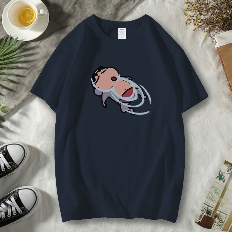 สะดวกสบาย-แนวโน้ม-เครยอนชินจังอะนิเมะ-เสื้อยืดนักเรียนท่ากรรเชียงรูปแบบการพิมพ์-แขนสั้นเรียบง่าย-ใส่ได้ทั้งชายและหญิง