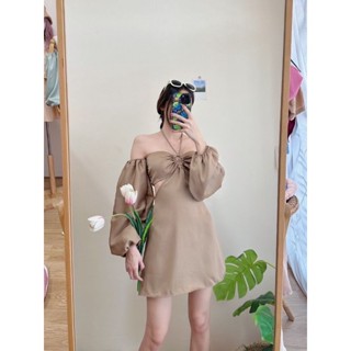 🍒สอบถามก่อนชำระเงิน | LYDIA DRESS ชุดเดรสเกาะอกต่อแขนมีสายผูกคอดีเทลแต่งเว้าเอวใส่เที่ยวปาร์ตี้สวยแซ่บน่ารักๆ