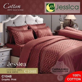 JESSICA ชุดผ้าปูที่นอน Cotton 100% พิมพ์ลาย Graphic C1048 สีแดง #เจสสิกา ชุดเครื่องนอน ผ้าปู ผ้าปูเตียง ผ้านวม ผ้าห่ม
