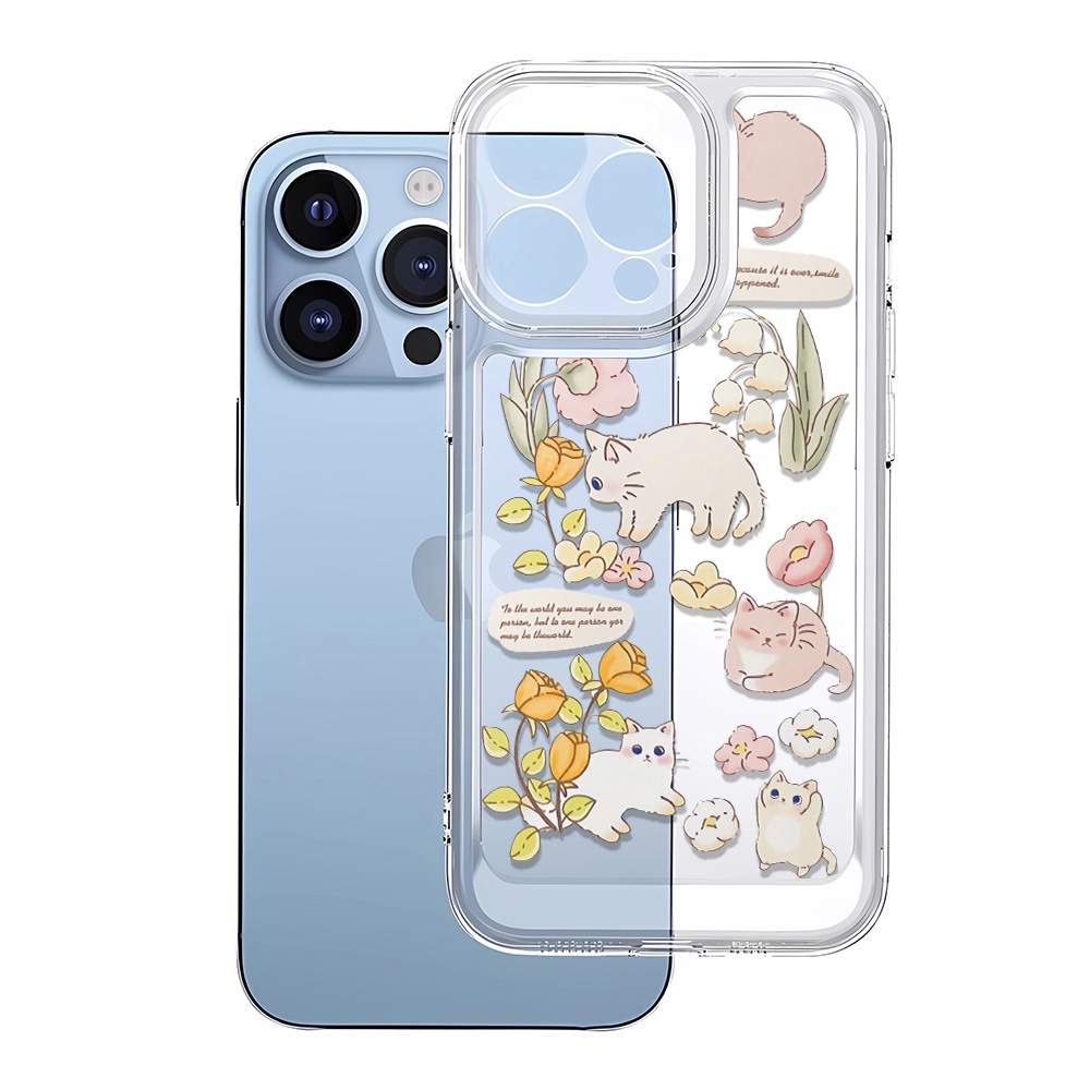 เคสโทรศัพท์มือถือแบบนิ่ม-ใส-กันรอยเลนส์กล้อง-ลายแมว-หญ้า-แฟชั่น-สําหรับ-iphone-14-pro-max-11-12-13-7-8-plus-x-xr-xsmax