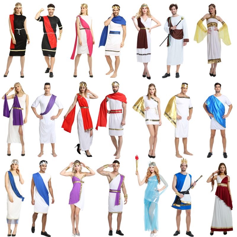 ชุดฮาโลวีนคอสเพลย์ชุดโรมันโบราณนักรบผู้ใหญ่ชายและหญิงชุดกรีกโบราณชุดสปาร์ตัน