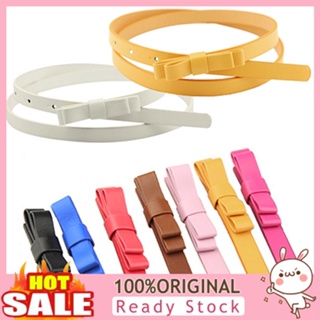 [B_398] Womens Candy Color 2 Bowknot Thin Narrow Belt PU Leather Waistband Strap