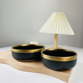 Black&amp; gold matt bowl ชามสีดำขอบทอง ชามหรู ชามluxury ชามเซรามิค ขนาด 5นิ้วและ 6นิ้ว