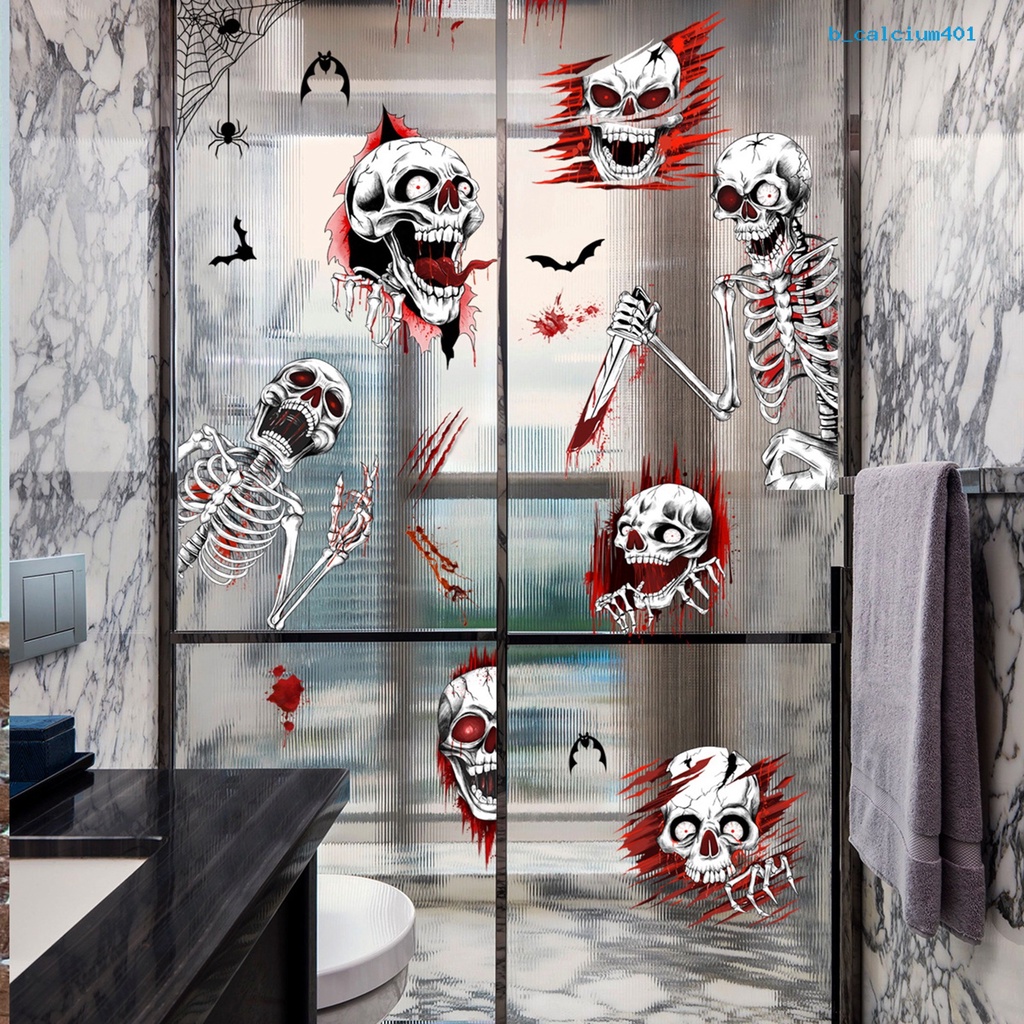 calcium-2-pcs-halloween-wall-stickers-scary-skeleton-skull-spider-horror-haunted-house-wall