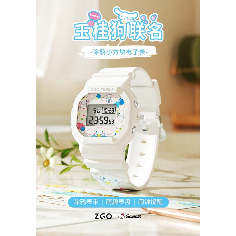 นาฬิกาสมาร์ท-zgo-sanrio-นาฬิกา-kuromi-hello-kitty-นาฬิกาสี่เหลี่ยมเล็กกันน้ำกีฬานาฬิกาอิเล็กทรอนิกส์-hrkf