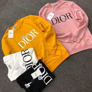 เสื้อกันหนาวแขนยาว คอกลม พิมพ์ลาย Dior ทรงหลวม สําหรับผู้ชาย และผู้หญิง