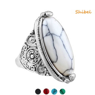 HOT_ Women Vintage Oval Turquoise Antique Silver Plated Carving