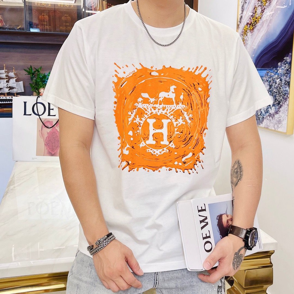 hermes-เสื้อยืดลําลอง-ผ้าฝ้าย-แขนสั้น-พิมพ์ลายรถไฟ-h-home-chariot-สไตล์ยุโรป-แฟชั่นสําหรับผู้ชาย-และผู้หญิง