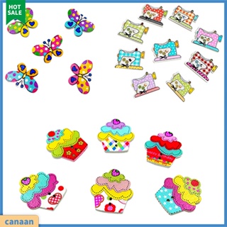 (canaan) 50 Pcs Wooden Cake Butterfly Cat Buttons Sewing Scrapbooking Crafts DIY 2 Holes