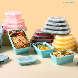 Calciwj 4Pcs/Set 350/500/800/1200ML Lunch Box Microwave Safe Foldable Sealed Silicone Bento Refrigerator Food Container
