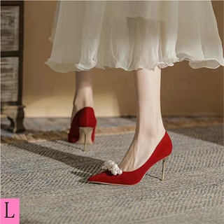 Xiuhe รองเท้าส้นสูง สีแดง แฟชั่นฤดูใบไม้ผลิ และฤดูใบไม้ร่วง สําหรับผู้หญิง 2023