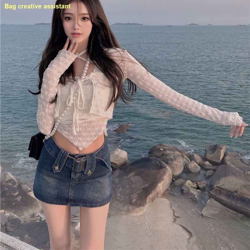 คะนอง-retro-hot-girl-กระโปรงยีนส์หญิง-2023-ใหม่กระเป๋าเอวสูงกระโปรงสะโพกกระโปรง