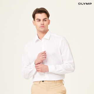 สินค้า OLYMP Level Five Shirt เสื้อเชิ้ตชาย สีขาว ผ้าเรียบ ทรงพอดีตัว ยืดหยุ่นได้ดี รีดง่าย