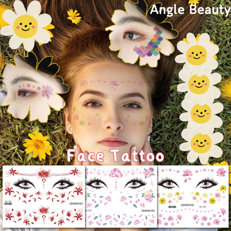 face-tattoo-แทททูสำหรับติดหน้า-ลายดอกไม้-ลายหัวใจ-กันน้ำ-กันเหงื่อ-สวยวิ้งๆ