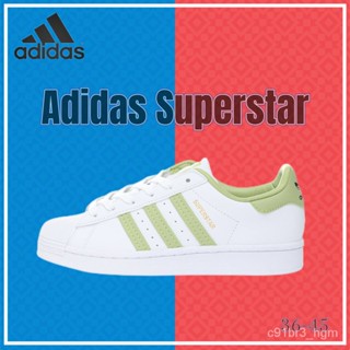 Adidas Originals Superstar Series รองเท้าสนีกเกอร์กีฬาสุดคูล "รองเท้าหนังวัวขาวสีเขียว" GY5986